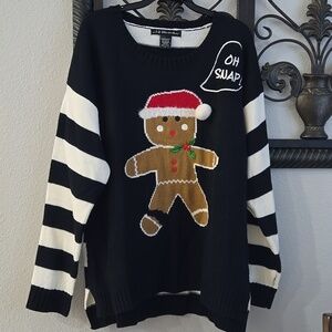 United States Sweaters Black and White Striped Gingerbread Sweater